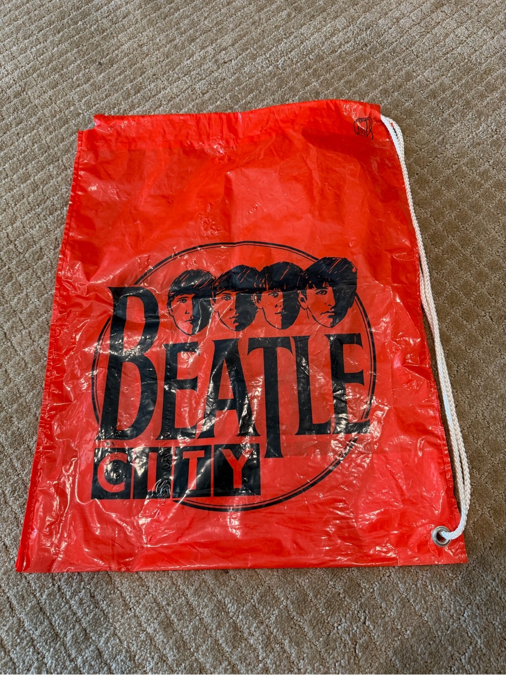 Beatle City Red and Black plastic drawstring bag READ*